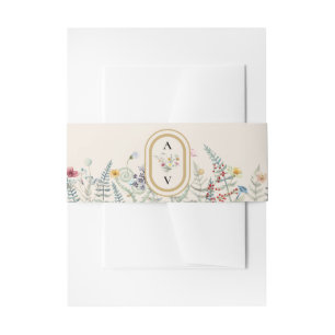 Boho Wildblume Fern Beige Wedding Monogram Einladungsbanderole