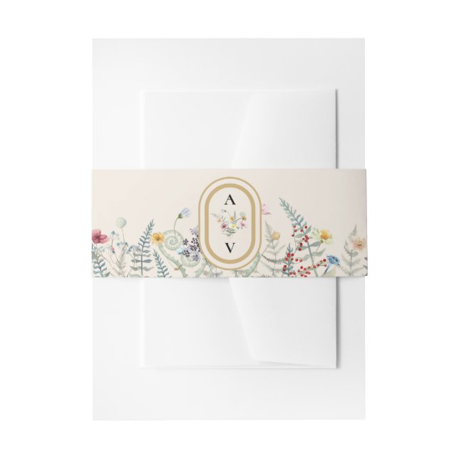 Boho Wildblume Fern Beige Wedding Monogram Einladungsbanderole (Vorderseite Beispiel)