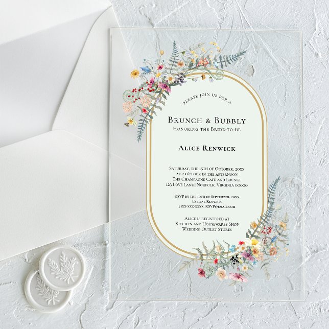 Boho Wildblume Fern Mint Green Bridal Brunch Acryleinladungen (Von Creator hochgeladen)