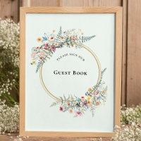 Boho Wildblume Fern Mint Green Guest Book Sign