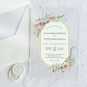 Boho Wildblume Fern Mint Green Wedding Acryleinladungen