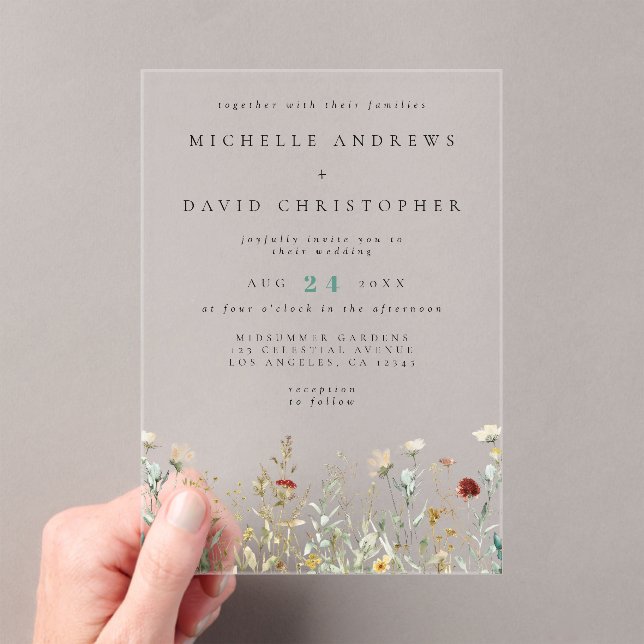 Boho Wildblume Field Wedding Acryleinladungen (Insitu (Handheld))