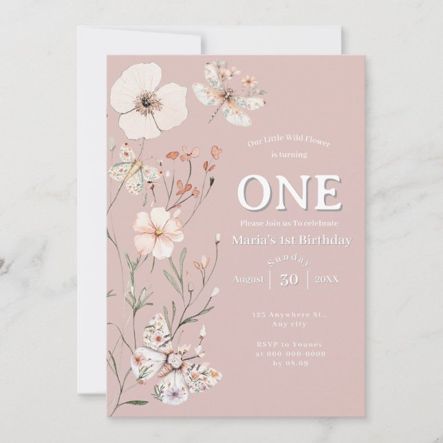 Boho Wildblume Floral Baby Birthday Einladung (Vorderseite)