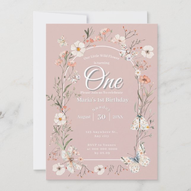 Boho Wildblume Floral Baby Birthday Einladung (Vorderseite)
