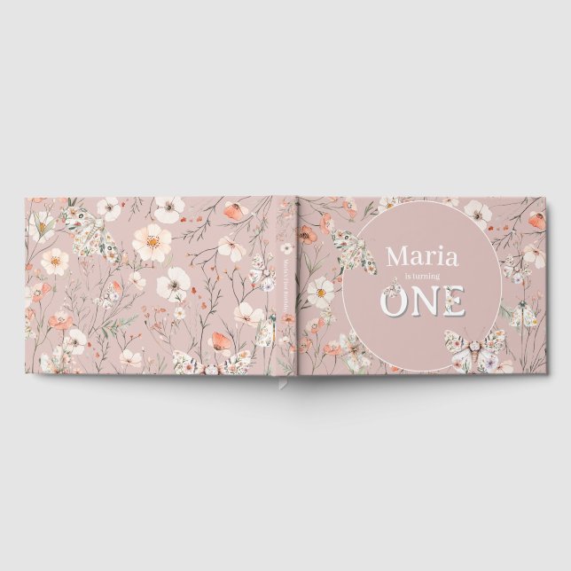 Boho Wildblume Floral Baby Birthday Gästebuch (Voll)