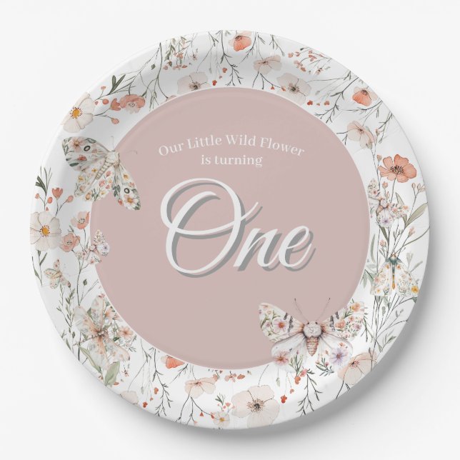 Boho Wildblume Floral Baby Birthday Pappteller (Vorderseite)