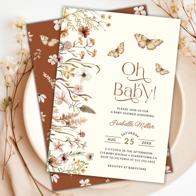 Boho Wildblume Floral Baby Dusche Einladung (Boho Wildflower Floral Baby Shower Invitation)
