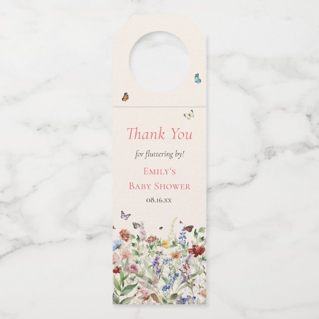 Boho Wildblume Floral Baby Dusche Flaschenanhänger (Vorderseite)