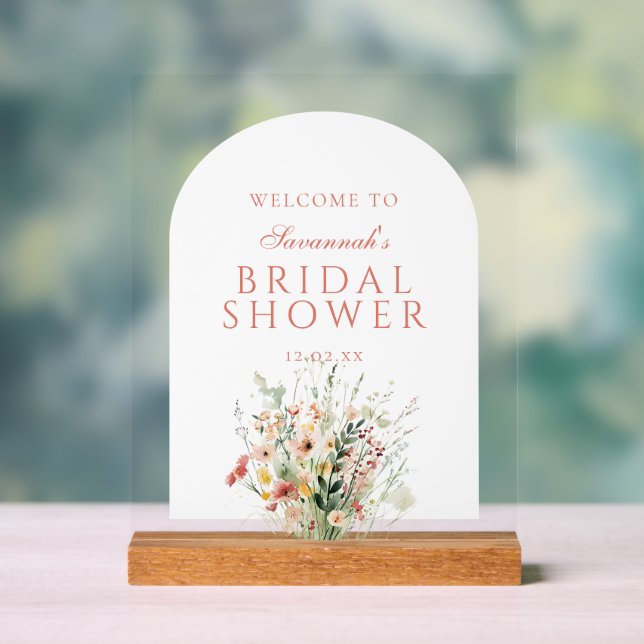 Boho Wildblume Floral Brautparty Willkommen Acrylschild (Neutral)