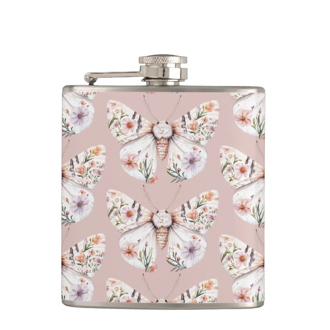 Boho Wildblume Floral Butterfly Flachmann (Vorderseite)