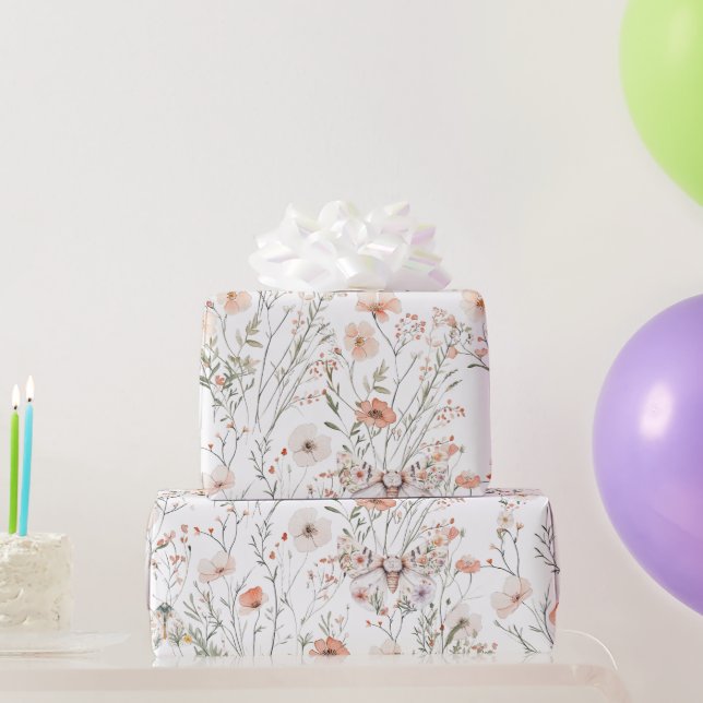 Boho Wildblume Floral Butterfly Geschenkpapier (Partygeschenke)