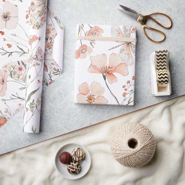 Boho Wildblume Floral Butterfly Geschenkpapier (Kunsthandwerk)