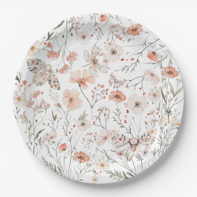 Boho Wildblume Floral Butterfly Pappteller (Vorderseite)