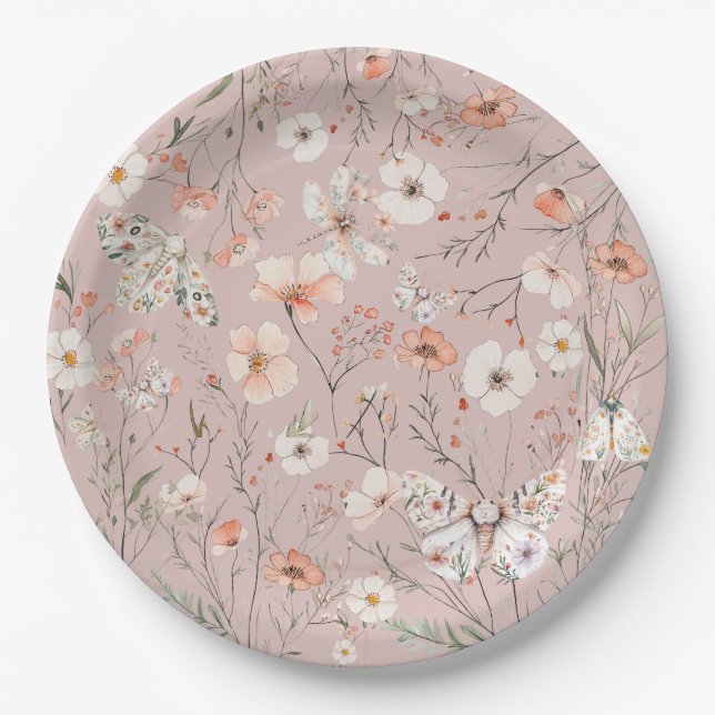 Boho Wildblume Floral Butterfly Pappteller (Vorderseite)