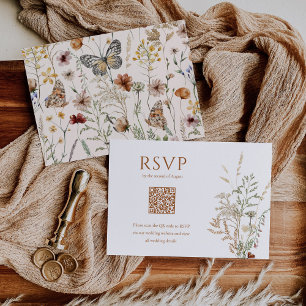 Boho Wildblume Floral Butterfly QR Code Hochzeit RSVP Karte