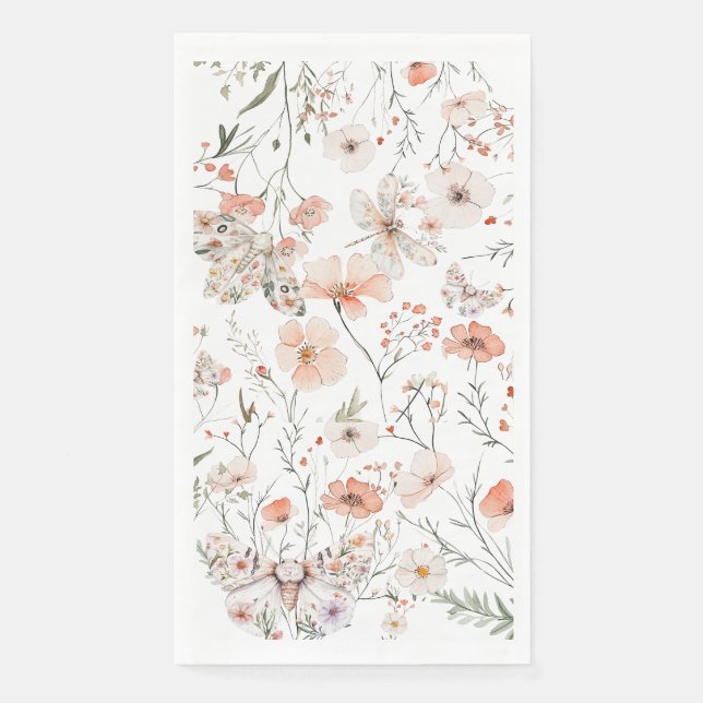 Boho Wildblume Floral Butterfly Serviette (Vorderseite)
