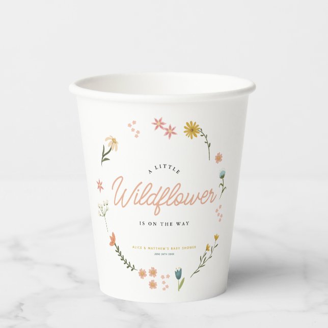Boho Wildblume Floral Girls Elegante Babydusche Pappbecher (Vorderseite)