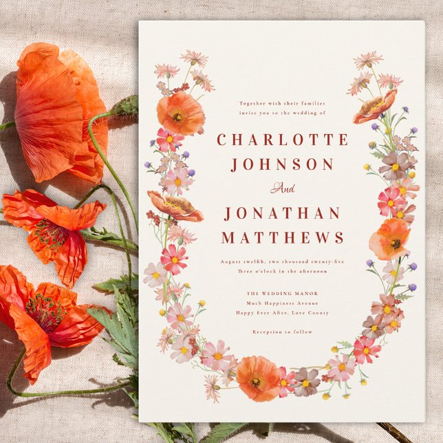Boho Wildblume Floral Hochzeit im Herbst Einladung (Modern wildflower watercolor wedding invitation)
