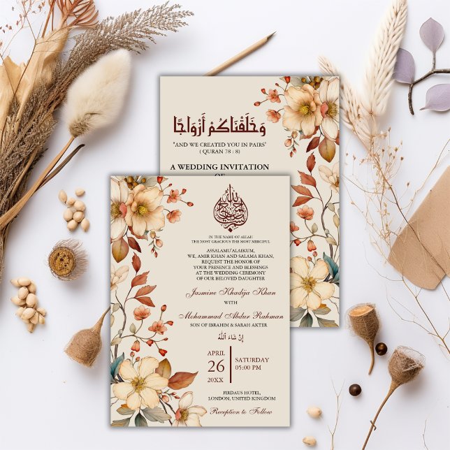 Boho Wildblume Floral Muslim Wedding Nikah Einladung (Von Creator hochgeladen)