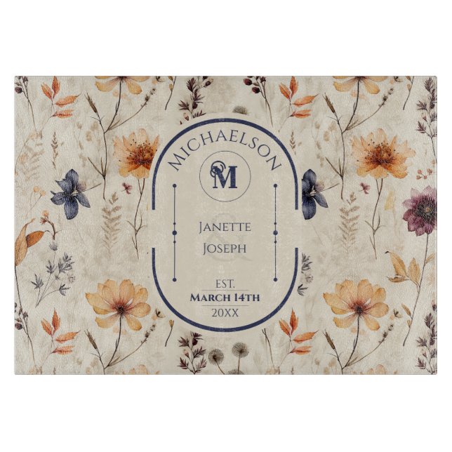 Boho Wildblume Floral Personalisiert Wedding Gesch Schneidebrett (Vorderseite)