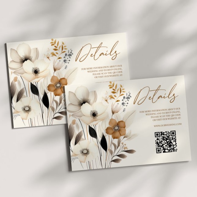 Boho Wildblume Floral QR Code Hochzeitdetails Begleitkarte (Von Creator hochgeladen)