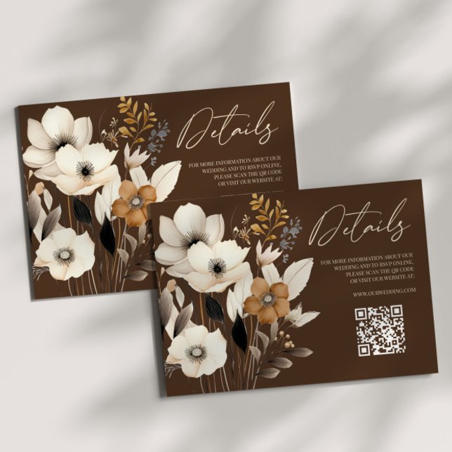 Boho Wildblume Floral QR Code Hochzeitdetails Begleitkarte (Von Creator hochgeladen)