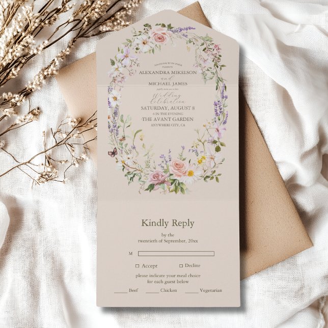 Boho Wildblume Floral Wedding All In One Einladung (Von Creator hochgeladen)