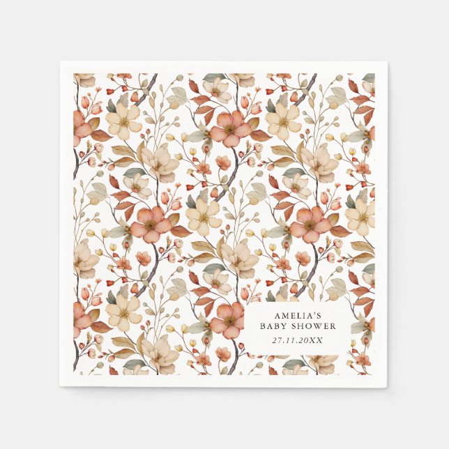 Boho Wildblume Floral White Baby Dusche Serviette (Vorderseite)