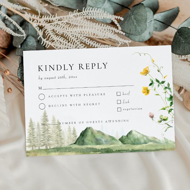 Boho Wildblume Forest Mountain Wedding RSVP Card (Von Creator hochgeladen)