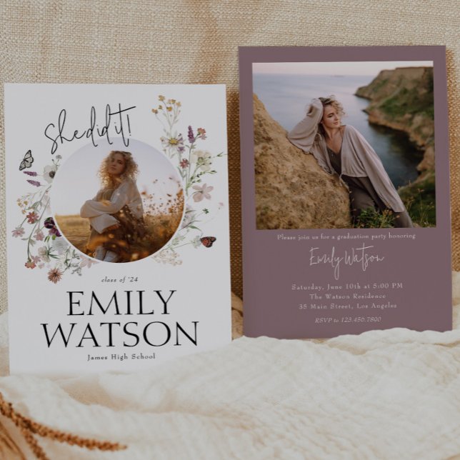 Boho Wildblume Foto Graduation Party Einladung (Von Creator hochgeladen)
