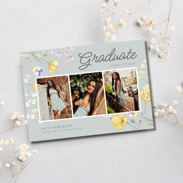 Boho Wildblume Foto High School Graduation Party Einladung (Boho Wildflower Photo High School Graduation Party Invitation)