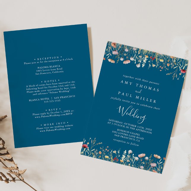 Boho Wildblume Front & Back Wedding Einladung (Von Creator hochgeladen)