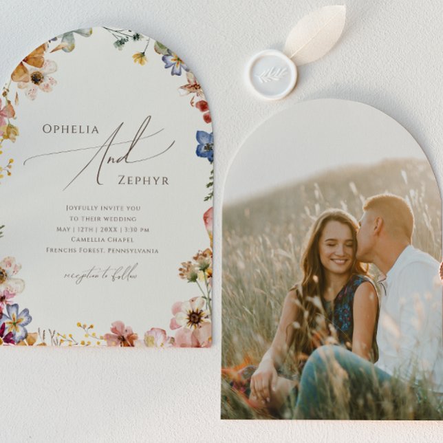 Boho Wildblume Garden Beige Foto Hochzeit Einladung (Von Creator hochgeladen)