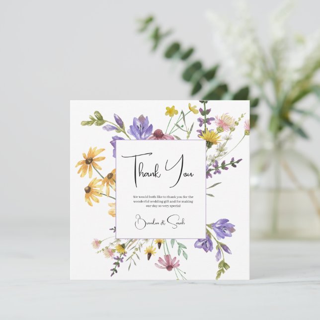 Boho Wildblume Garden Wedding Dankeskarte (Stehend Vorderseite)