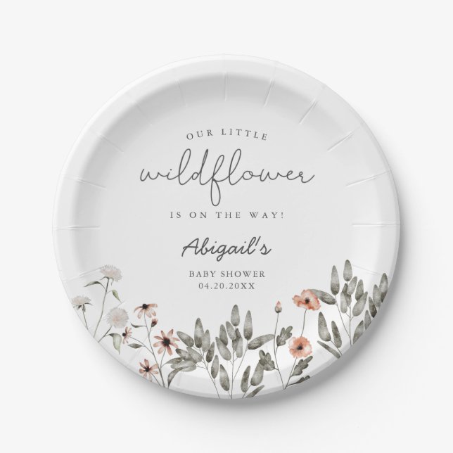 Boho Wildblume Girl Baby Shower Pappteller (Vorderseite)