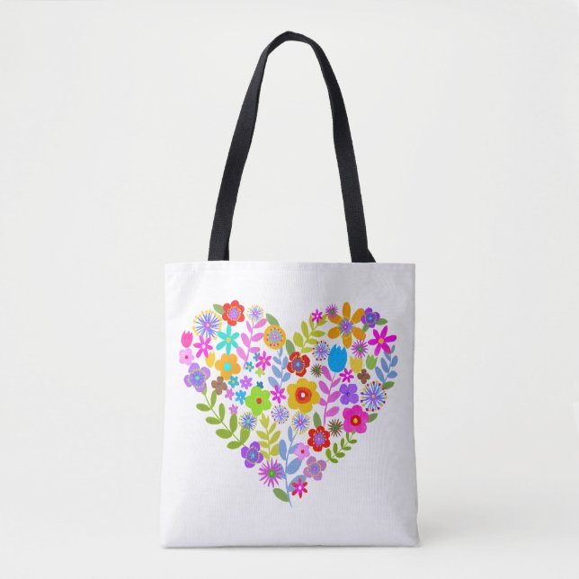 Boho Wildblume Heart Tote Bag Tasche (Vorderseite)