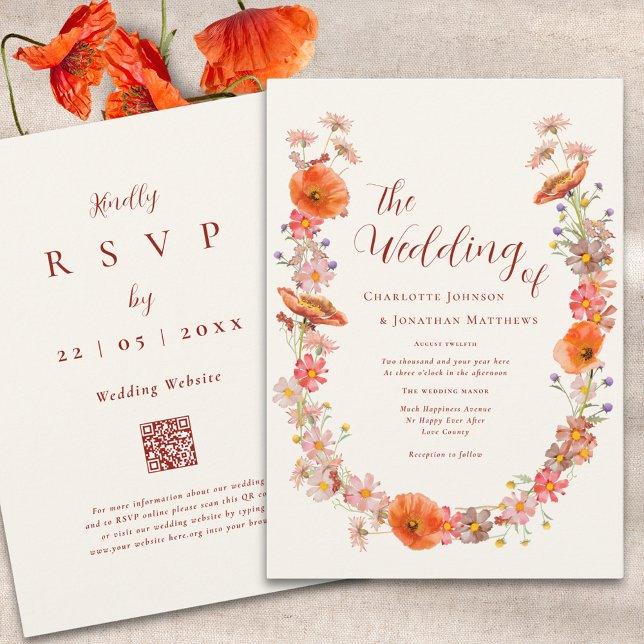 Boho Wildblume Hochzeit im Herbst QR Code Einladung (Boho wildflower fall wedding qr code invitation )