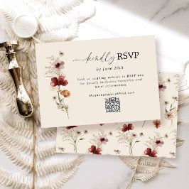 Boho Wildblume Hochzeit im Herbst QR Code RSVP Kar