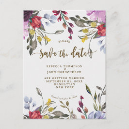 Boho Wildblume Hochzeit speichern Sie das Datum Po Ankündigungspostkarte