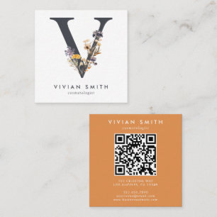 Boho Wildblume Initial V QR Code Quadratische Visitenkarte