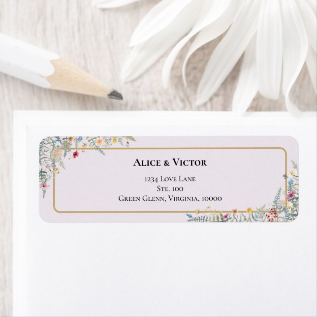 Boho Wildblume Lavender Wedding Rücksendeadresse (Insitu)