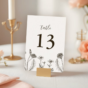 Boho Wildblume Line Art White Texture Wedding Tischnummer