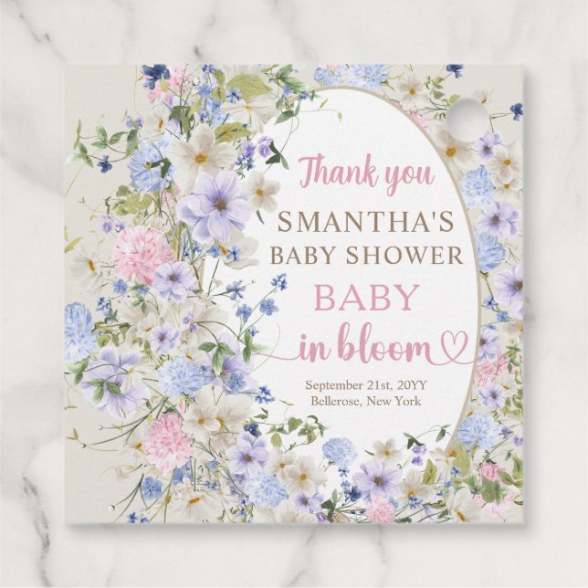 Boho Wildblume Meadow Arch Elegantes Floral Baby Geschenkanhänger (Rückseite)