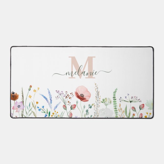 Boho Wildblume Meadow Individuelle Name Schreibtischunterlage (Vorderseite)
