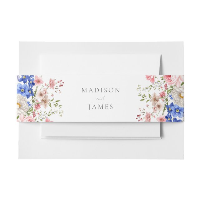 Boho Wildblume Minimalistische Blumenhochzeit Einladungsbanderole (Vorderseite Beispiel)
