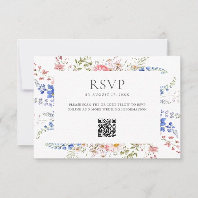 Boho Wildblume Minimalistische Blumenhochzeit RSVP Karte (Vorderseite)
