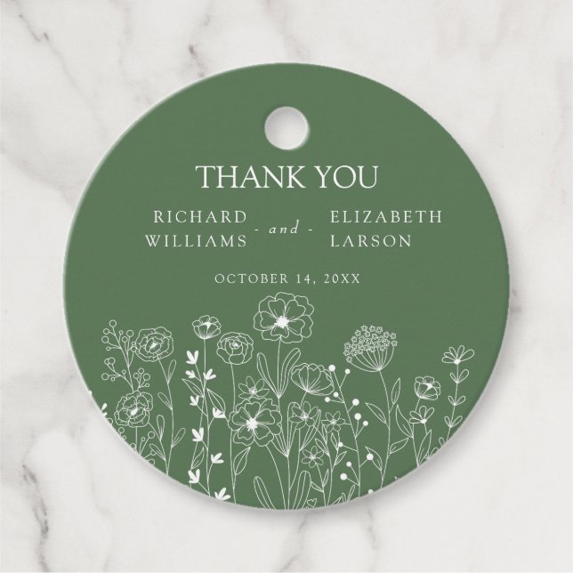 Boho Wildblume Moderne Wasserfarbenhochzeit Geschenkanhänger (Vorderseite)