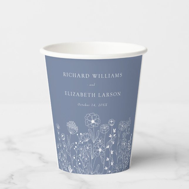 Boho Wildblume Moderne Wasserfarbenhochzeit Pappbecher (Vorderseite)