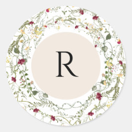 Boho Wildblume Monogram Round Umschlag Aufkleber