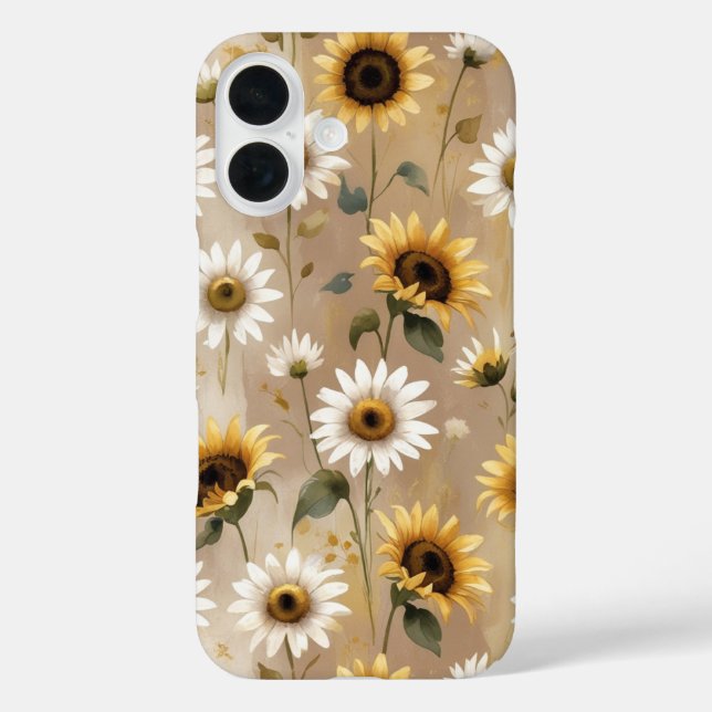 Boho Wildblume Muster für Telefongehäuse iPhone 16 Hülle (Rückseite)